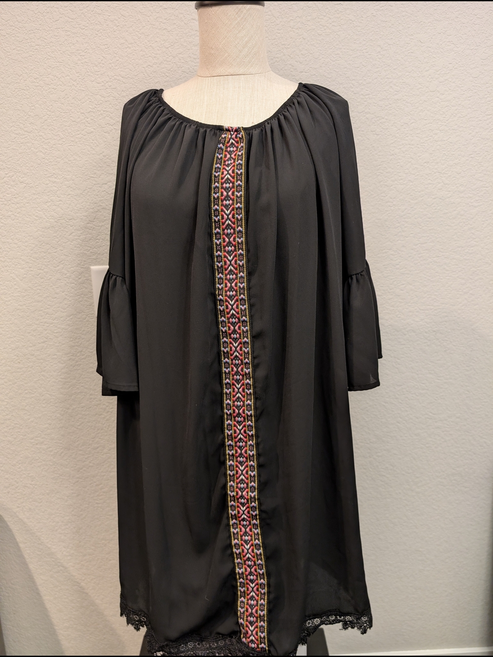 Boho Black Embroidered Mini Dress